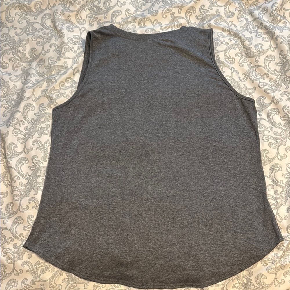 Gray Muscle Tee with Rounded Neckline and Curved Hem - Picture 3 of 5